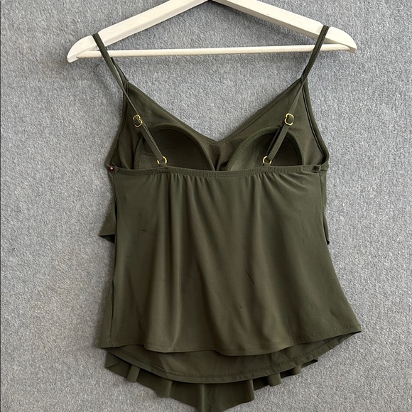 Aqua Green Swimwear Ruffled Layered Asymmetrical Camisole Swim Top (S) Olive - Picture 3 of 5